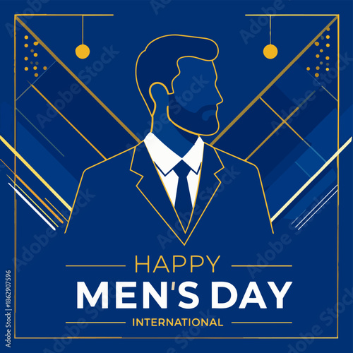Illustration celebrating International Men's Day with a stylized portrait of a man in a suit.