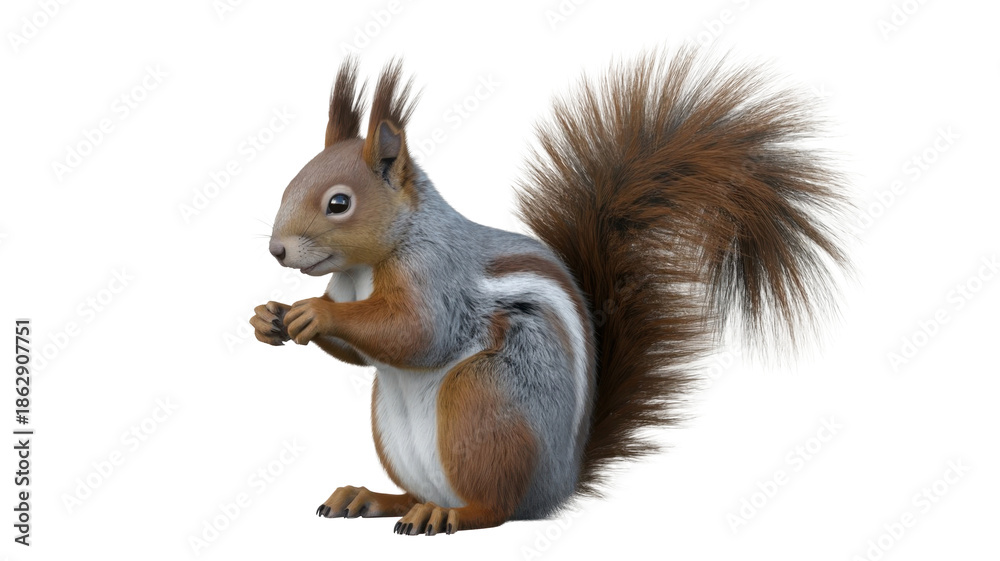 Fototapeta premium Alert squirrel holding food, full body