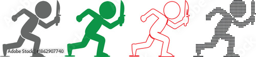 stick figures running with knives in different colors and styles