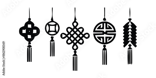Traditional Chinese Knot Hanging Ornaments Set. Chinese Knot Hanging Ornaments Silhouette Set