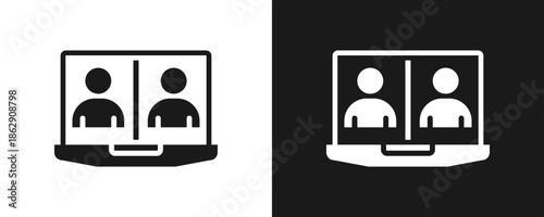 Virtual Meeting Icon Set Glyph In White And Black Background