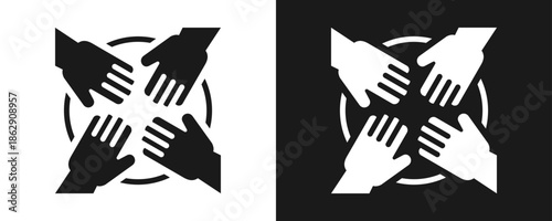 Teamwork Icon Set Glyph In White And Black Background