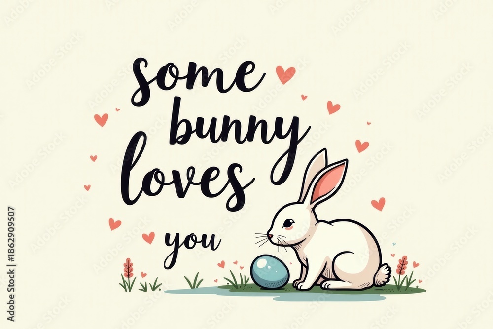Obraz premium Some Bunny Loves You - Funny Lettering for Easter with watercolor background