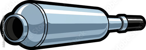 A stylized illustration of a metallic exhaust pipe