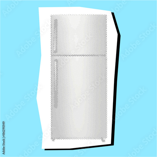 Refrigerator  Dotted Collage Element Pointillize in Paper Torn vector for kitchen art. Ideal for appliance ads, food storage, cooling concepts, and retro pop art.