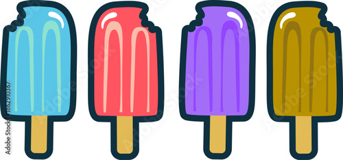 Colorful Bitten Popsicles Collection vector illustration