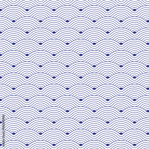 Blue geometric seamless repetitive Colorful vector curvy waves pattern texture background.