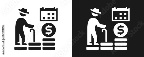 Pension Icon Set Glyph In White And Black Background