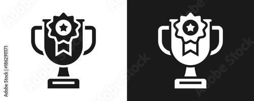 Achievement Award Icon Set Glyph In White And Black Background