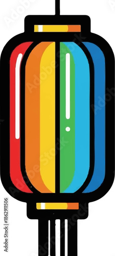 A rainbow-colored lantern hangs, a vibrant symbol of celebration and joy