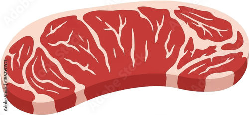 A raw steak with visible marbling and fat