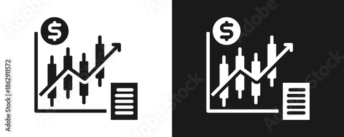 Stock Options Icon Set Glyph In White And Black Background