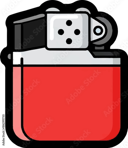 A simple, flat illustration of a red pocket lighter with a metallic cap and wick