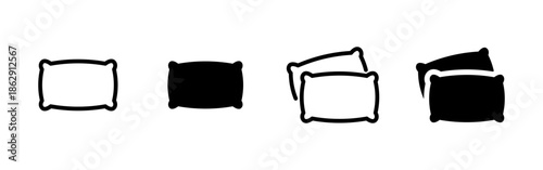 Pillow icon. Cushion symbol for sleep and rest concepts. Bedroom and bedding illustration showing comfort and relaxation. Pillow pictogram in outline and solid styles, isolated on white background.