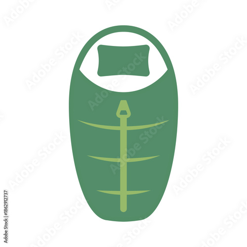 Green sleeping bag illustration.
