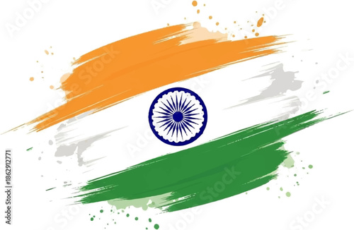 Abstract Indian flag with brush strokes and emblem