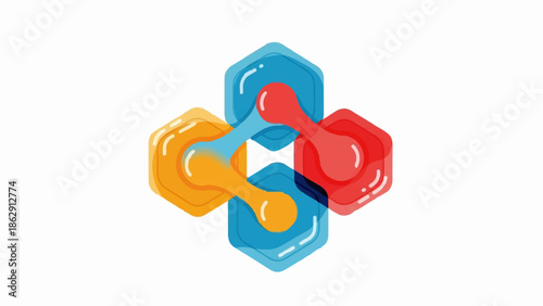 Abstract interconnected colorful geometric shapes with rounded edges