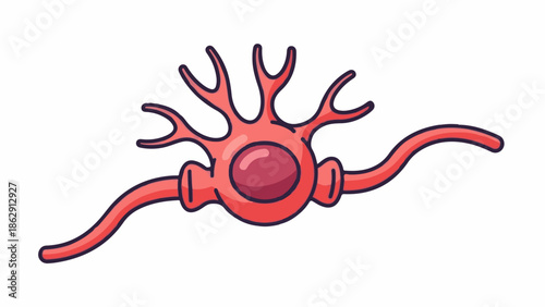 A simple cartoon illustration of a neuron cell, with a central nucleus and branched dendrites