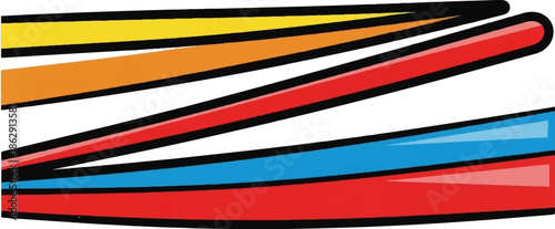 Abstract overlapping colored stripes, thick black outlines, dynamic