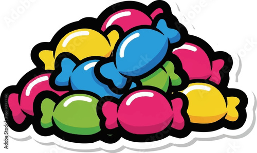 A vibrant pile of individually wrapped, colorful candies