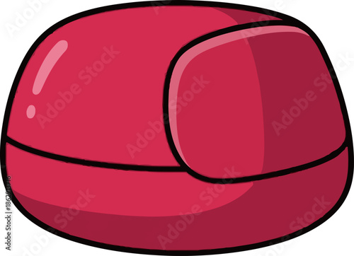 A simple, bold, cartoonish illustration of a shiny, plump, red beanbag chair