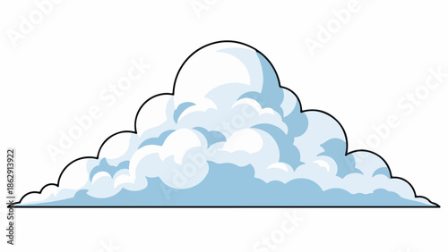 A stylized, puffy white and light blue cloud with a black outline, isolated on a white background, in vector art