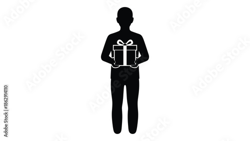 Silhouette of a person holding two gift boxes in front of them