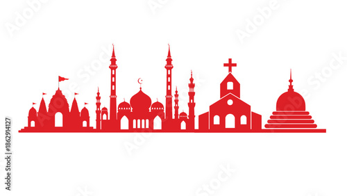 Vector Red silhouette skyline of religious landmarks with CMYK, RGB color option