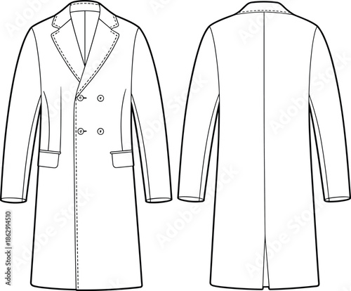 Fashion technical flat sketch of women's pleated A-line skirt with an extended button tab waistband and flared hem, front and back view.