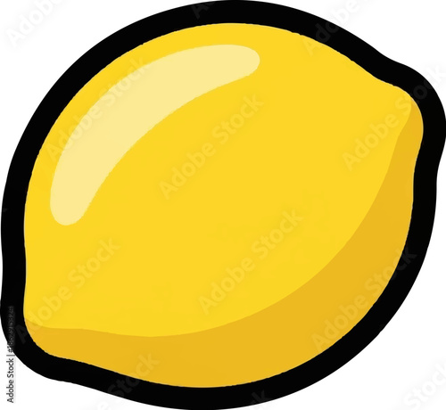 A vibrant yellow cartoon illustration of a whole lemon with a thick black outline, isolated on white