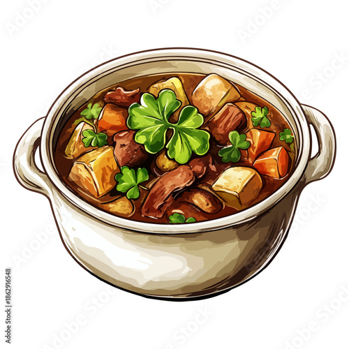 stew, ireland, st. patrick's day, festival, vector, transparent background, food, meal, vegetable, meat, dinner, vegetables, carrot, cuisine, onion, cooking, lunch, tomato, potato, hot, pot