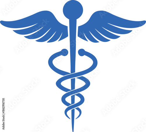 A striking blue caduceus symbol representing medicine health and professional care high quality