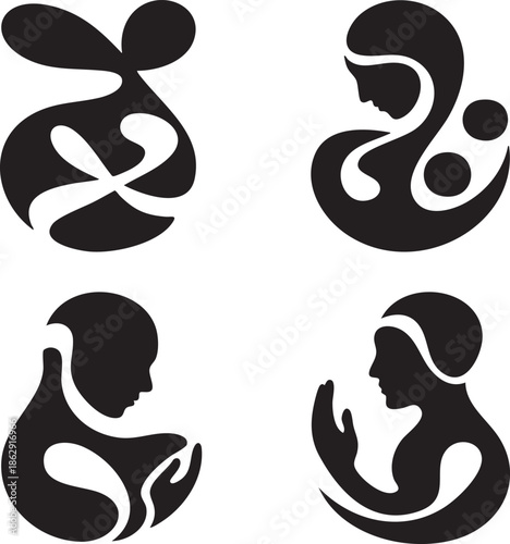Pregnancy Silhouette Icons Set For Motherhood Concept