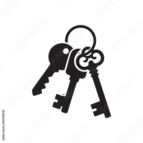 Black and white keychain with vintage and modern keys security and locks vector illustration