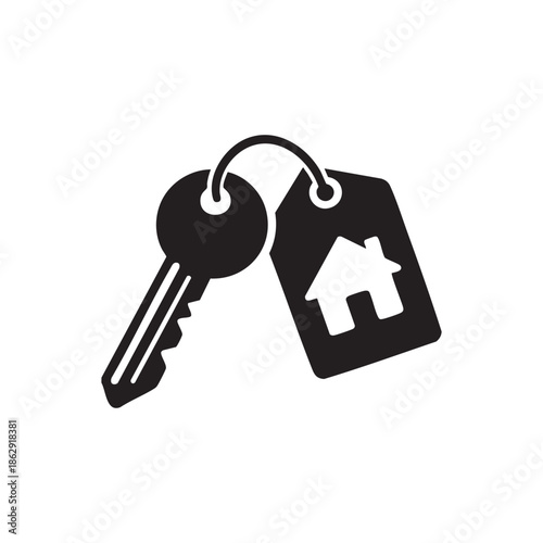 Black and white house keys icon real estate security keychain with home tag vector illustration