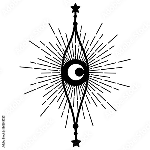 Evil eye set. Eye of Providence. Lineart Vector illustration. Magic celestial witchcraft symbol. Masonic symbol. Hand drawn logo or emblem