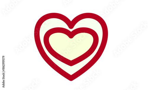 Red heart shape symbol with two inner outlines on white background, love icon graphic