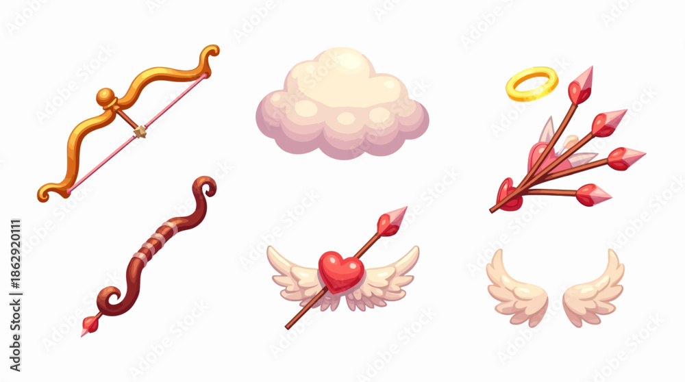 Fototapeta premium Feathered Cupid Arrows and Heart Elements Set
