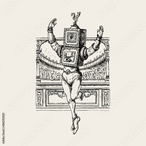 Surreal Performer with Antique Television Head