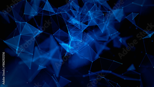 Abstract blue polygonal network connection background, futuristic digital technology and data visualization concept. 3D rendering