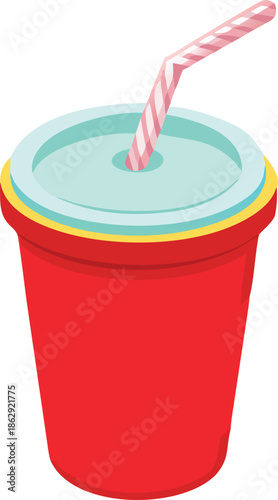 A colorful cartoon illustration of a refreshing drink with a striped straw