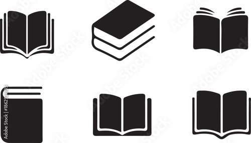 Minimalist black and white icons set for books reading and education