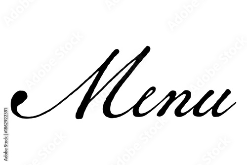 Menu - 「メニューMenu」の文字の、筆記体のおしゃれなロゴマーク
