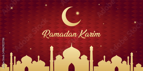 Ramadan karim mosque illustration, islamic red night background