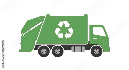 Green Recycling Truck Vector Illustration.