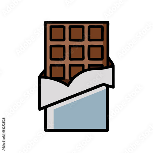 Chocolate bar in opened packaging with brown wrapper and box  