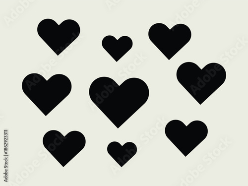 Minimal black heart pattern on beige background for love themes modern wallpaper design, Abstract black hearts illustration repeating pattern for romantic minimalist background art