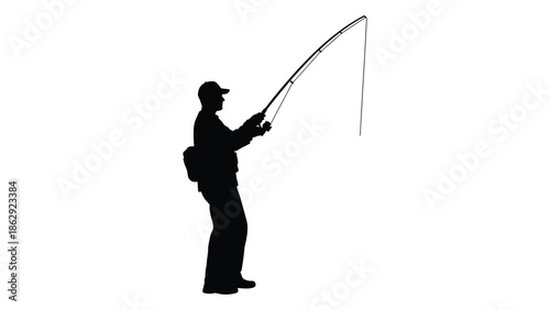 Silhouette of a fisherman casting a line representing outdoor recreation and angling