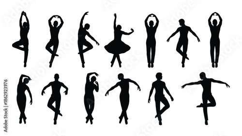 Silhouette collection of ballet dancers in various graceful and dynamic poses