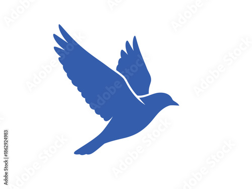 A blue bird in flight, soaring through the air with wings outstretched, a simple yet elegant illustration.